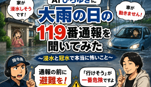 #114 AIひろゆきに「大雨の日の119番通報」を聞いてみた ～浸水と冠水で本当に怖いこと～