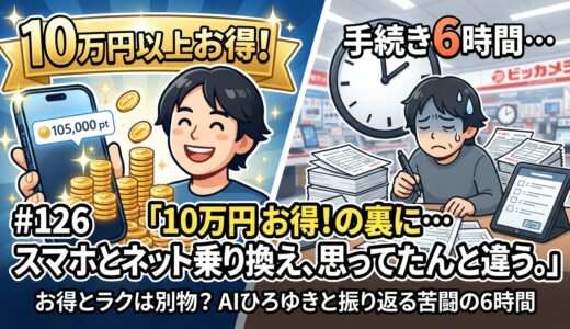 #126「10万円以上お得になるらしい。スマホとネットを乗り換えてみたら、思ってたのと違った。」